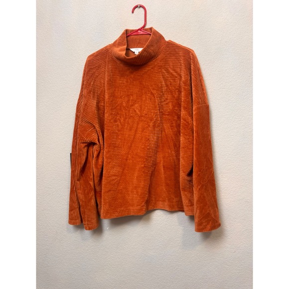 Time and Tru Womens XL Corduroy Mock Neck Pullover Top Burnt Orange Oversized - Picture 1 of 5